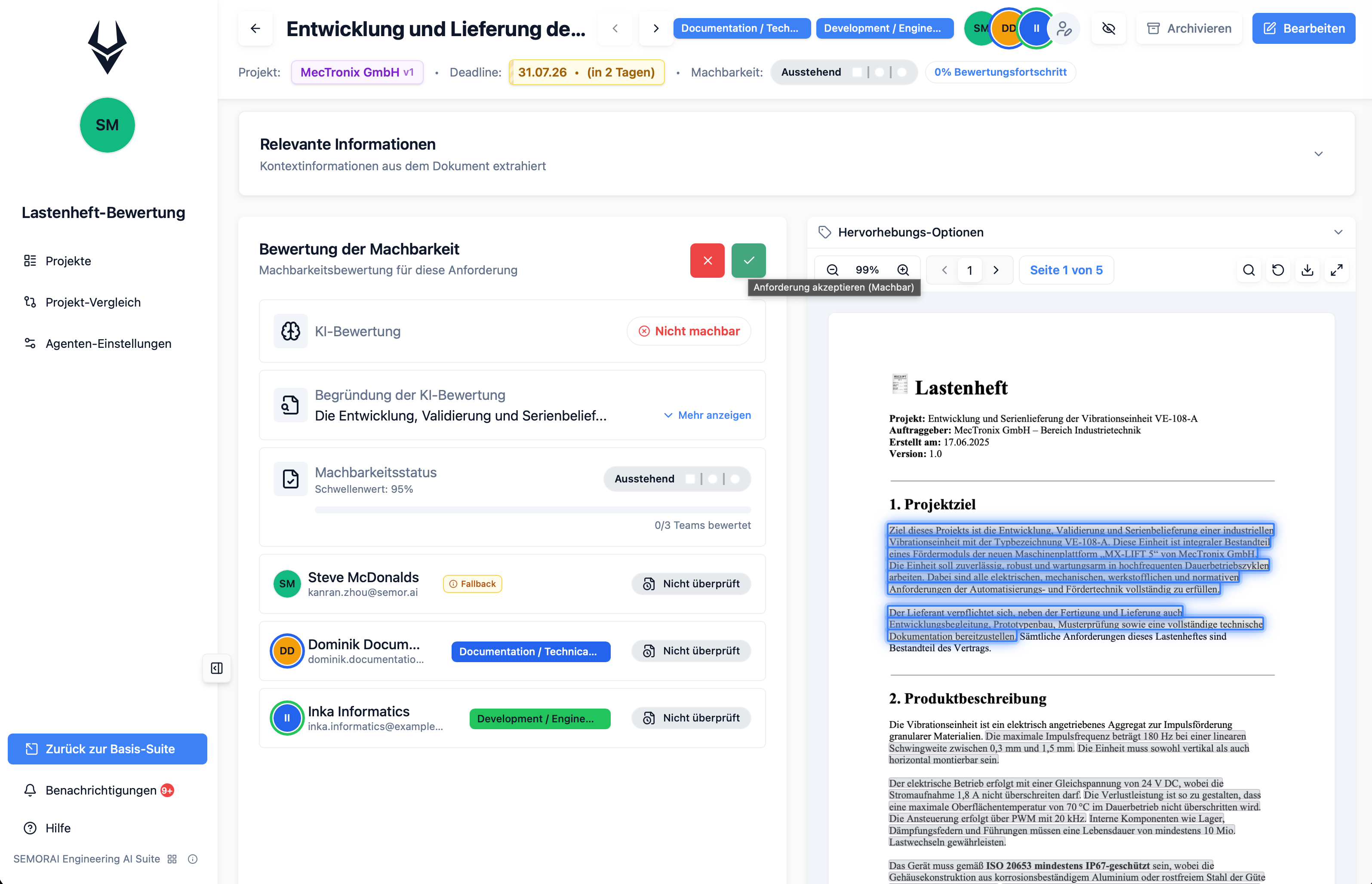 Dashboard with open assignments and progress