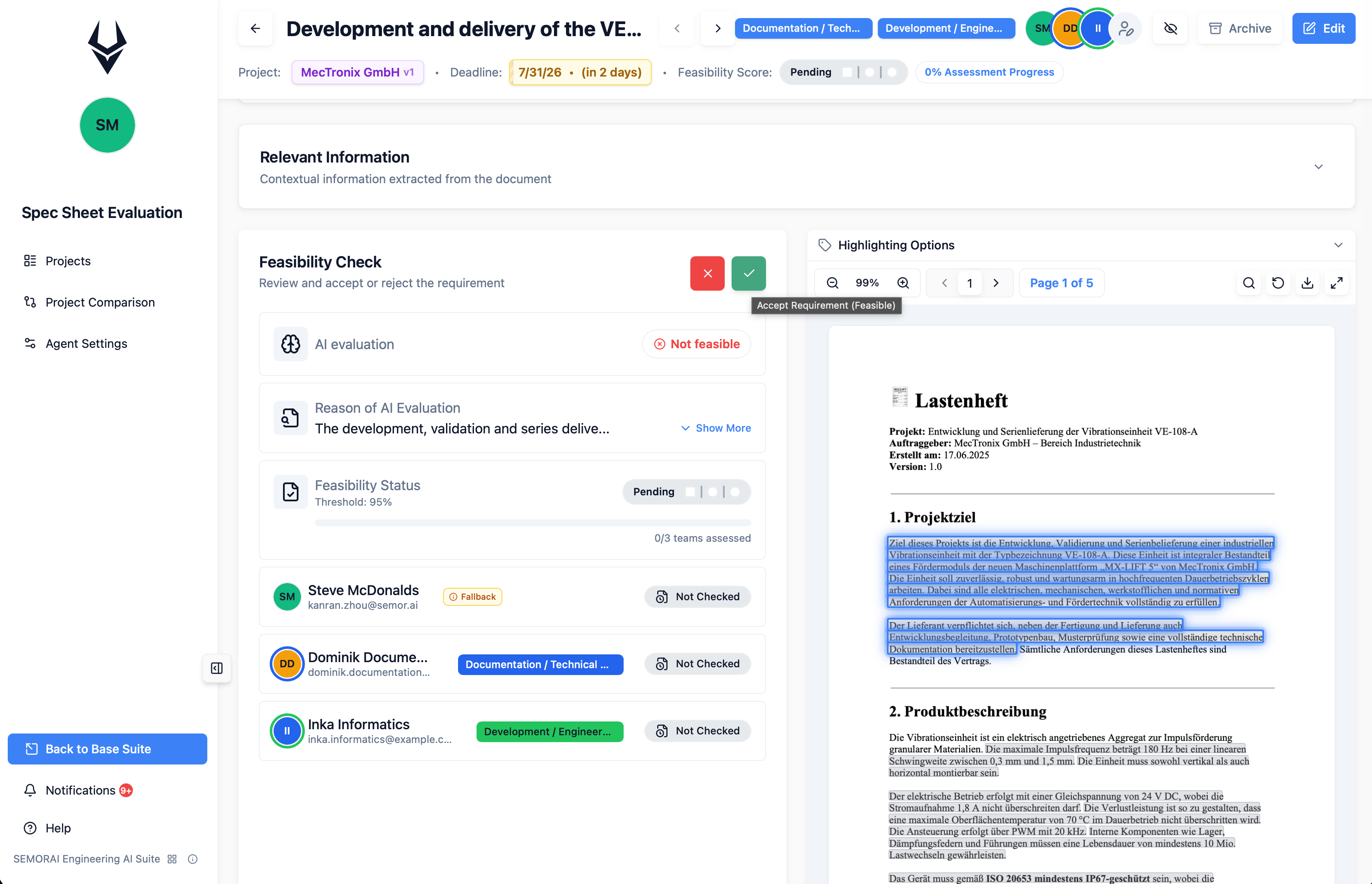 Dashboard with open assignments and progress