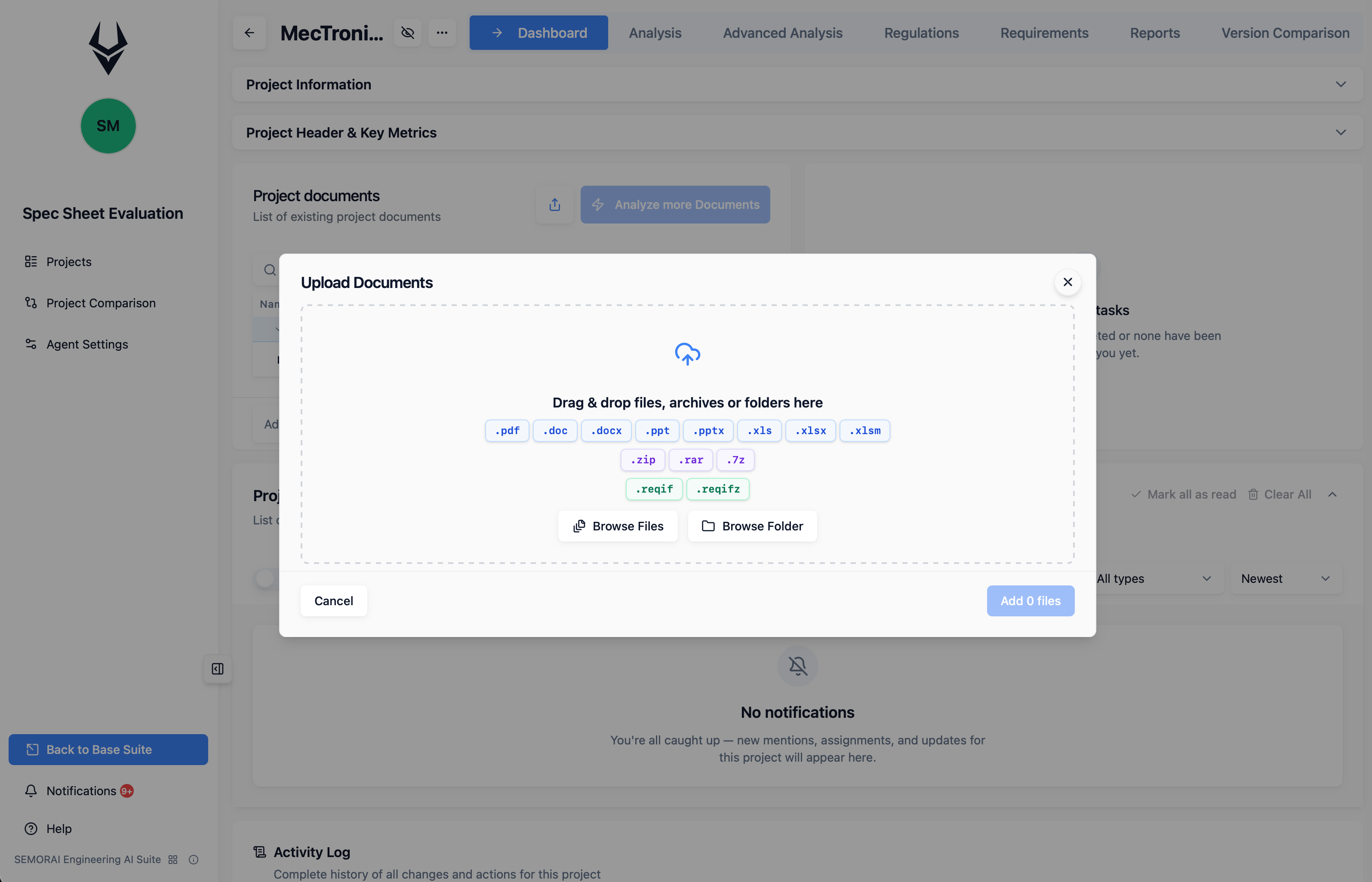 Project overview with uploaded documents