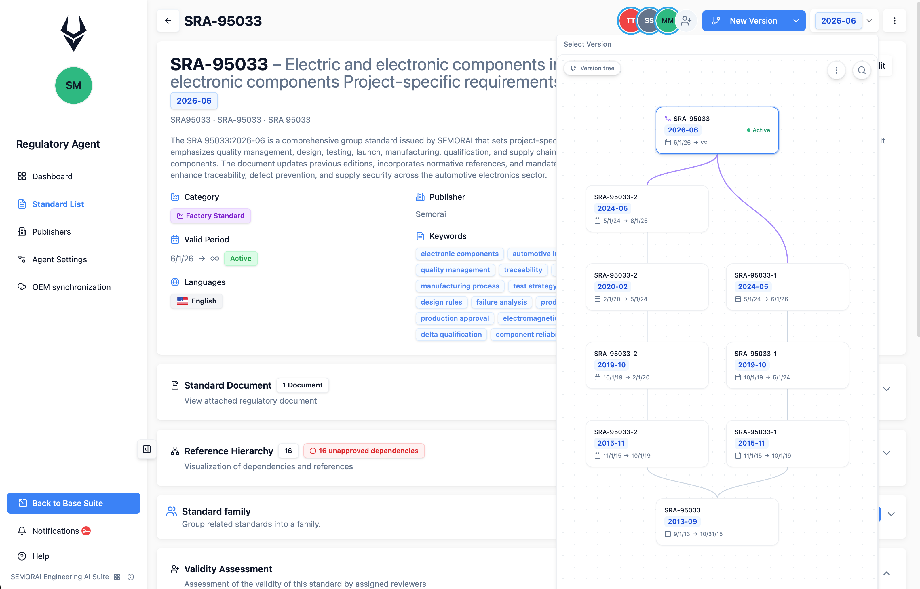 Regulatory version management - standard families and version trees at a glance